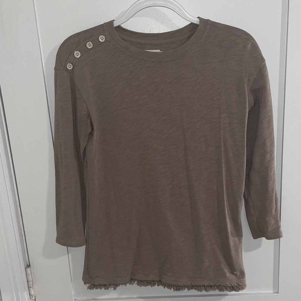Brown Long Sleeve Top with Shoulder Button Detail